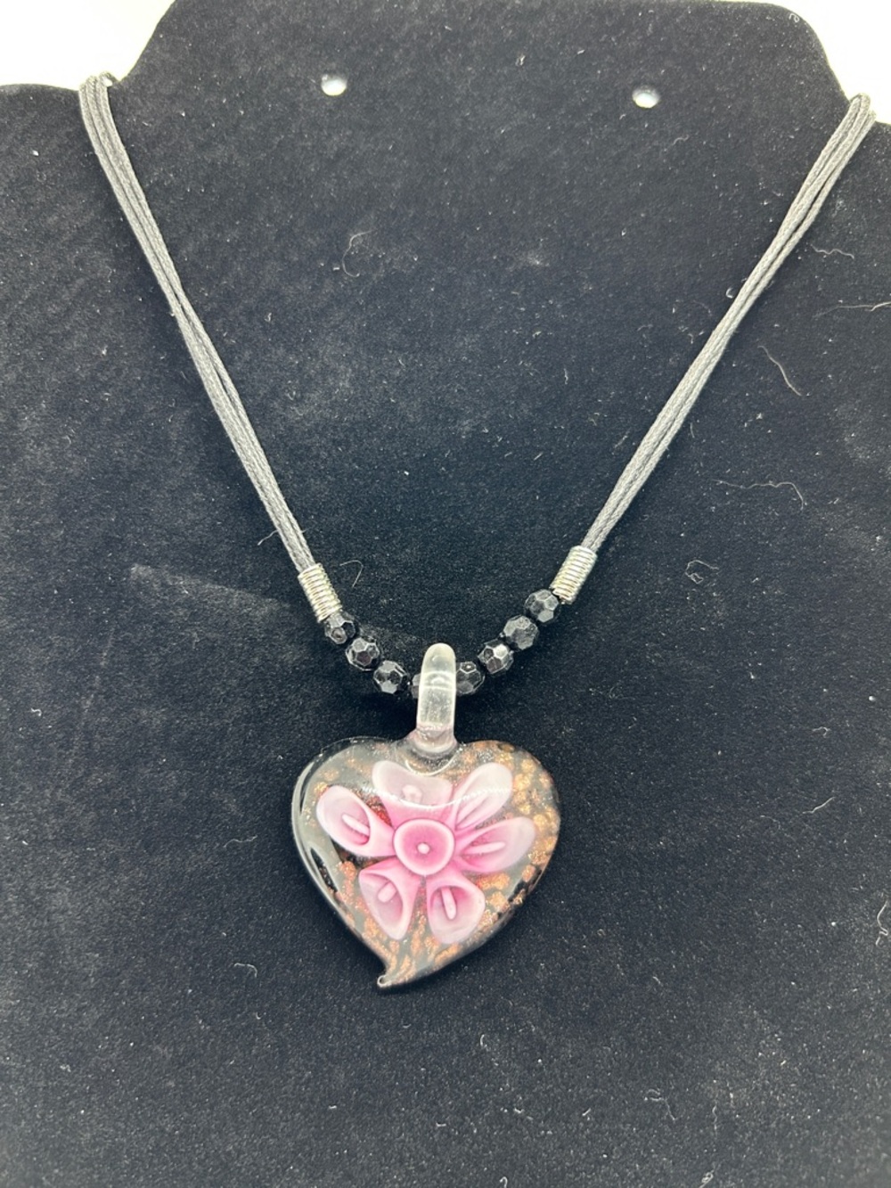 Handcrafted Pink Floral Heart Glass Pendant Necklace